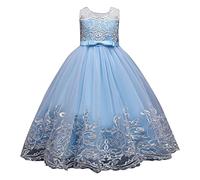 Ragazze Estivo Abito con Merletto Appliques della Prima Comunione Pizzo Corpetto Abiti da Sposa Damigella Lungo dalla Principessa Fusciacca Arco Abito da Sera Costume Vestito Carnevale Bambino