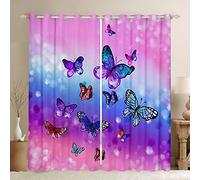 Ragazze Farfalle Colorate Tende per Finestra Bambini Girly Glitter Viola Blu Tende per Finestra per Camera da Letto Soggiorno Animali Trattamenti Finestre W52*L63