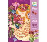 Djeco Kit creativo con glitter Le Parfum des fleurs, 6-10 anni, 4 carte stampate e pre-incollate, paillette, pennello, scatola e istruzioni per il tempo libero creativo per bambini, attività senza