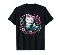 Ragazze Gatto Sirena Cottagecore Fiori Kawaii Kitty Purrmaid Maglietta