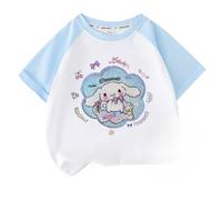 Ragazze Grande Orecchio Cane Paillettes Colore Che Cambia Manica Corta t-Shirt, Bambini Estate Cartone Animato Turnover Modello Manica Corta Top,Blu,160cm