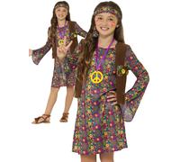 Ragazze Hippie Costume Hippy 60s 70s Rétro Festa Bambini Costume + Accessori