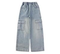 Ragazze Jeans Baggy Cargo Pantaloni Denim Adolescente Bambini Ragazza Jeans Elastico in Vita Gamba Larga Moda Abbigliamento Casual Hip Hop Streetwear Casual Pantaloni larghi, 100-180, 12-blu, 160 cm