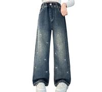 Ragazze Jeans Baggy Cargo Pantaloni Denim Adolescente Bambini Ragazza Jeans Elastico in Vita Gamba Larga Moda Abbigliamento Casual Hip Hop Streetwear Casual Pantaloni larghi, 100-180, 21-blu, 160 cm