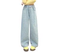 Ragazze Jeans Baggy Cargo Pantaloni Denim Adolescente Bambini Ragazza Jeans Elastico in Vita Gamba Larga Moda Abbigliamento Casual Hip Hop Streetwear Casual Pantaloni larghi, 100-180, 14-azzurro