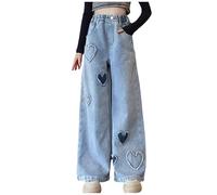 Ragazze Jeans Baggy Cargo Pantaloni Denim Adolescente Bambini Ragazza Jeans Elastico in Vita Gamba Larga Moda Abbigliamento Casual Hip Hop Streetwear Casual Pantaloni larghi, 100-180, 04-blu, 160 cm