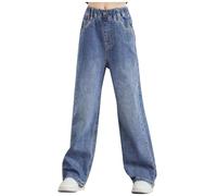 Ragazze Jeans Baggy Cargo Pantaloni Denim Adolescente Bambini Ragazza Jeans Elastico in Vita Gamba Larga Moda Abbigliamento Casual Hip Hop Streetwear Casual Pantaloni larghi, 100-180, 07-blu, 160 cm