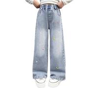 Ragazze Jeans Baggy Cargo Pantaloni Denim Adolescente Bambini Ragazza Jeans Elastico in Vita Gamba Larga Moda Abbigliamento Casual Hip Hop Streetwear Casual Pantaloni larghi, 100-180, 20-Blu, 160 cm
