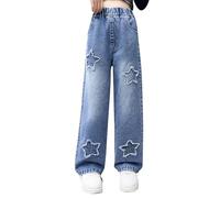 Ragazze Jeans Baggy Cargo Pantaloni Denim Adolescente Bambini Ragazza Jeans Elastico in Vita Gamba Larga Moda Abbigliamento Casual Hip Hop Streetwear Casual Pantaloni larghi, 100-180, 17 blu, 160 cm
