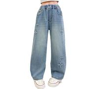 Ragazze Jeans Baggy Cargo Pantaloni Denim Adolescente Bambini Ragazza Jeans Elastico in Vita Gamba Larga Moda Abbigliamento Casual Hip Hop Streetwear Casual Pantaloni larghi, 100-180, 15-cielo blu