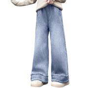 Ragazze Jeans Baggy Cargo Pantaloni Denim Adolescente Bambini Ragazza Jeans Elastico in Vita Gamba Larga Moda Abbigliamento Casual Hip Hop Streetwear Casual Pantaloni larghi, 100-180, 23-Blu, 160 cm
