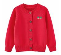 Ragazze Knit Cardigan Carino Ricamo Button Down Open Front Maglione Bambini Bambino Manica Lunga Crochet Felpe Lavorate A Maglia Vestiti Scuola Solido Cardigan Top, Rosso, 5-6 Anni
