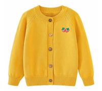 Ragazze Knit Cardigan Carino Ricamo Button Down Open Front Maglione Bambini Bambino Manica Lunga Crochet Felpe Lavorate A Maglia Vestiti Scuola Solido Cardigan Top, Giallo, 5-6 Anni