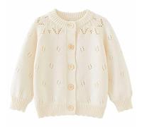 Ragazze Knit Hollow Cardigan Traspirante Button Down Open Front Maglione Manica Lunga Crochet Scuola Giacche Casual Vestiti Solido Polsini a Costine Cardigan Top, Beige, 3-4 Anni