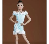 Ragazze Latino Danza Abito 2 Pezzi Increspatura per la Professionale Costume