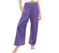 Ragazze Lino Palazzo Pantaloni Pieghe Vita Alta Boho Estate Bambini Gamba Larga Pantaloni Scuola Pianura Y2K Pantaloni Estetici Baggy Tinta Unita Joggers Outdoor, Viola, 6-7 Anni