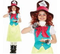 Ragazze Miss Cappellaio Matto Costume Alice Favola Libro Giorno Vestito Nuovo FS