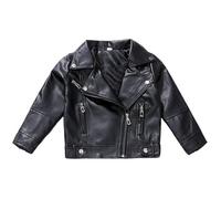 Ragazze Moda PU Moto Giacca Bambini Capispalla Slim Cappotto per Adolescenti, Nero , 3-4 Jahre
