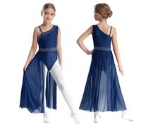 Ragazze moderno jazz lirico abito da danza senza maniche balletto gonna leotard