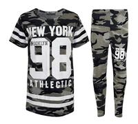Ragazze New York Brooklyn 98 Athlectic Mimetica Top & Set Leggings 7-13 Anni