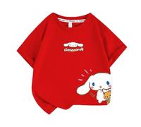 Ragazze Nuovo Cartone Animato Stampa a Maniche Corte, Ragazze t-Shirt Grande Orecchio Cane Estate Traspirante Cotone Sciolto Maniche Corte Top,Rosso,100cm