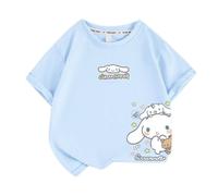 Ragazze Nuovo Cartone Animato Stampa a Maniche Corte, Ragazze t-Shirt Grande Orecchio Cane Estate Traspirante Cotone Sciolto Maniche Corte Top,Blu,100cm