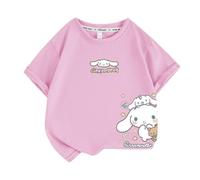 Ragazze Nuovo Cartone Animato Stampa a Maniche Corte, Ragazze t-Shirt Grande Orecchio Cane Estate Traspirante Cotone Sciolto Maniche Corte Top,Rosa,100cm