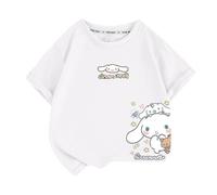 Ragazze Nuovo Cartone Animato Stampa a Maniche Corte, Ragazze t-Shirt Grande Orecchio Cane Estate Traspirante Cotone Sciolto Maniche Corte Top,Bianca,100cm