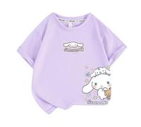 Ragazze Nuovo Cartone Animato Stampa a Maniche Corte, Ragazze t-Shirt Grande Orecchio Cane Estate Traspirante Cotone Sciolto Maniche Corte Top,Viola,100cm