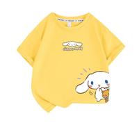 Ragazze Nuovo Cartone Animato Stampa a Maniche Corte, Ragazze t-Shirt Grande Orecchio Cane Estate Traspirante Cotone Sciolto Maniche Corte Top,Giallo,100cm