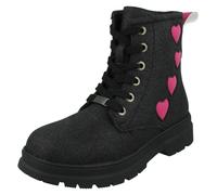 Ragazze Pineapple Tacco Basso con Lacci Cuore Glitter Stivali Interno Zip H4196