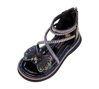 Ragazze pizzo aperto, strass, stampa a farfalla, dorso dei piedi, cerniera, sandali romani, scarpe da spiaggia casual quotidiano sandali in pelle uomini, Nero , 35.5 EU 3X-Stretta