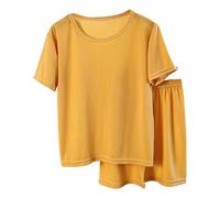 Ragazze Primavera E Estate Tinta Unita Ghiaccio Manica Corta Pantaloni Lunghi Abbigliamento Casa Pigiama Set Baby Girl Elephant Abbigliamento Infantile, Giallo, 6-7 Years