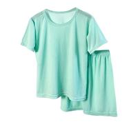 Ragazze Primavera E Estate Tinta Unita Ghiaccio Manica Corta Pantaloni Lunghi Abbigliamento Casa Pigiama Set Baby Girl Elephant Abbigliamento Infantile, Verde, 6-7 Years