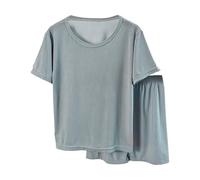 Ragazze Primavera E Estate Tinta Unita Ghiaccio Manica Corta Pantaloni Lunghi Abbigliamento Casa Pigiama Set Baby Girl Elephant Abbigliamento Infantile, Blu, 12-13 Years