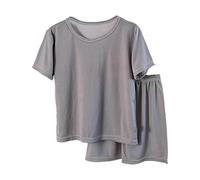 Ragazze Primavera E Estate Tinta Unita Ghiaccio Manica Corta Pantaloni Lunghi Abbigliamento Casa Pigiama Set Baby Girl Elephant Abbigliamento Infantile, Grigio, 4-5 Years