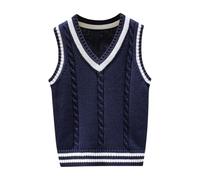 Ragazze Ragazzi Maglione Gilet Scollo A V JK Uniforme Kint Gilet Unisex Bambini Solido Classico Senza Maniche Pullover Maglioni Top Teen Trendy Cavo Maglia Maglia Vestiti Preppy, Marina Militare, 13