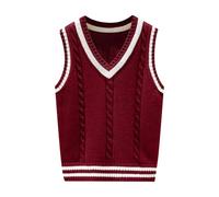 Ragazze Ragazzi Maglione Gilet Scollo A V JK Uniforme Kint Gilet Unisex Bambini Solido Classico Senza Maniche Pullover Maglioni Top Teen Trendy Cavo Maglia Maglia Vestiti Preppy, vino, 7-8 Anni