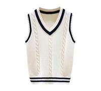 Ragazze Ragazzi Maglione Gilet Scollo A V JK Uniforme Kint Gilet Unisex Bambini Solido Classico Senza Maniche Pullover Maglioni Top Teen Trendy Cavo Maglia Maglia Vestiti Preppy, bianco, 5-6 Anni