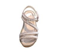 Ragazze Sandali Estate Ragazze Sandali Edizione Coreana Piccola Ragazza Perla Aperta Pizzo Scarpe Da Principessa Piccole Medie Grandi Scarpe Da Prestazione Antiscivolo Bambino Pantofole, argento, 30