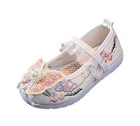 Ragazze Scarpe Bambini Fiori Singoli Stile Cinese Scarpe Da Danza Scarpe Da Partito Scarpe Da Prestazione Vestito Scarpe Piatto Scarpe Morbido Ragazza Moda Scarpe, bianco, 32 EU