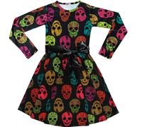 Ragazze Skater Maniche Lunghe Multicolore Teschi Stampa Halloween Party Abiti