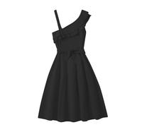 Ragazze Una spalla imbottita volant abiti formali con cintura bambini elegante tinta unita una linea swing abito smocked p1rty matrimonio compleanno, Nero , 13-14 Anni