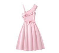 Ragazze Una spalla imbottita volant abiti formali con cintura bambini elegante tinta unita una linea swing abito smocked p1rty matrimonio compleanno, Rosso, 13-14 Anni