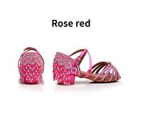 Ragazze Vestito da Danza Scarpe Tacco Basso Sandali Nappa Strass Ballo Latino