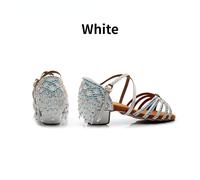 Ragazze Vestito da Danza Scarpe Tacco Basso Sandali Nappa Strass Ballo Latino