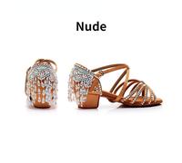 Ragazze Vestito da Danza Scarpe Tacco Basso Sandali Nappa Strass Ballo Latino
