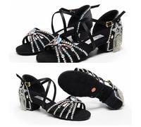 Ragazze Vestito da Danza Scarpe Tacco Basso Sandali Strass Frangia Nappe Ballo