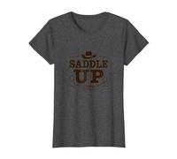 Ragazze Western Saddle Up Cowgirl Rodeo Avventura Maglietta, Donna, Grigio Scuro, L