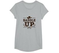 Ragazze Western Saddle Up Cowgirl Rodeo Avventura Maglietta, Ragazze, Grigio Melange, L